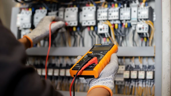 Électricien travaillant avec le câble sur le chantier de construction, reconstruction de maison et de maison, Réparation de la lumière à la maison, travaux de réparation